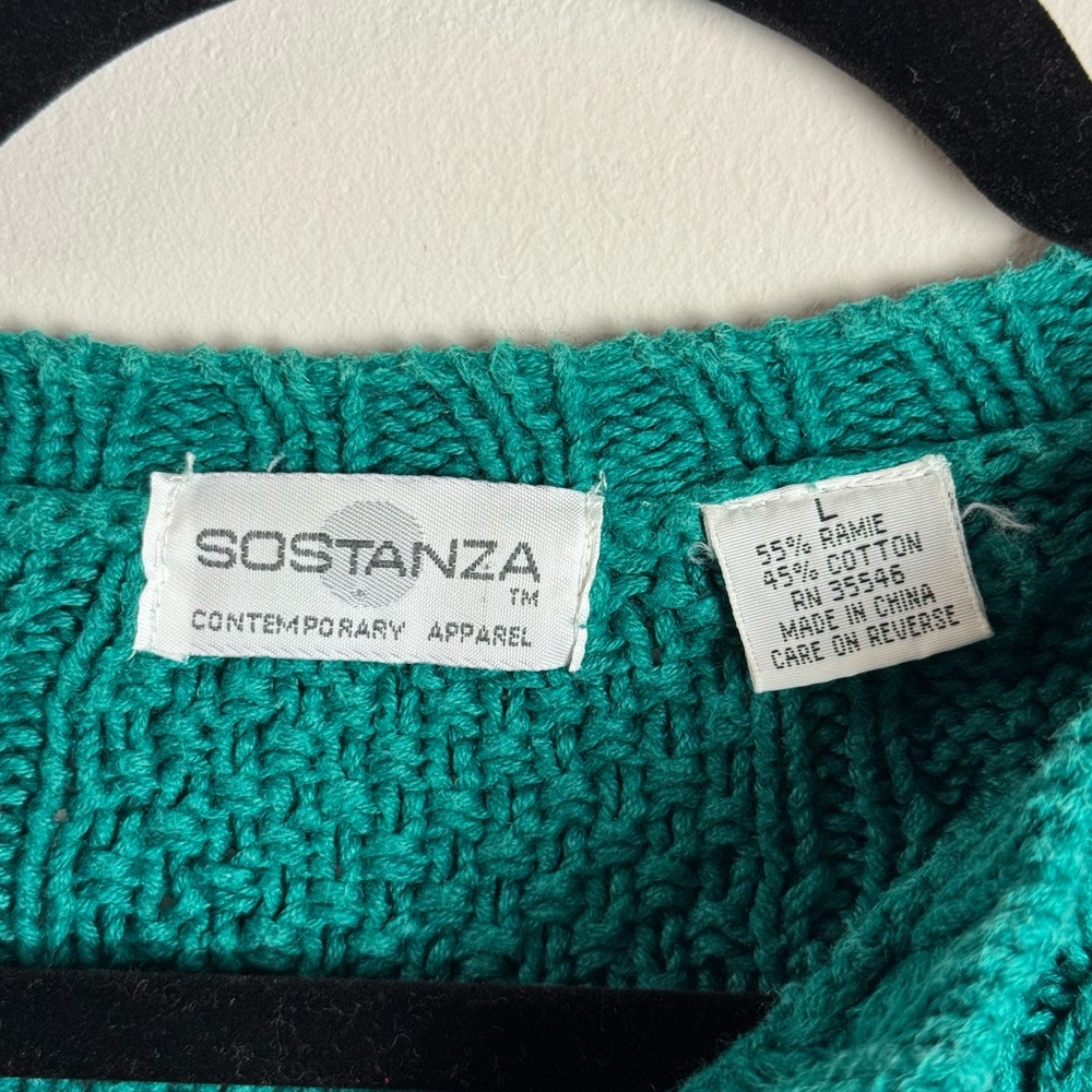 Vintage Sostanza Teal Cable Knit Cardigan – Women’s Large - Picture 3 of 4